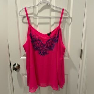 NWT Torrid Hot Pink Blue Embroidered Chiffon Camisole Tank Top 3X